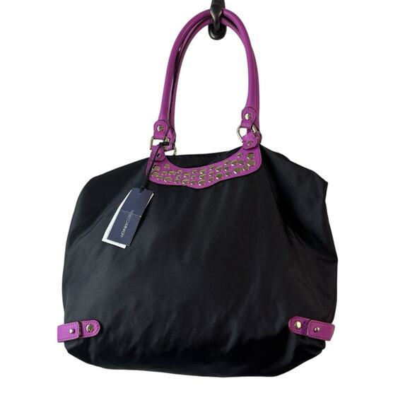 Rebecca Minkoff Womens Bag Purple Black Nylon Travel Tote with Studs New - Picture 12 of 13